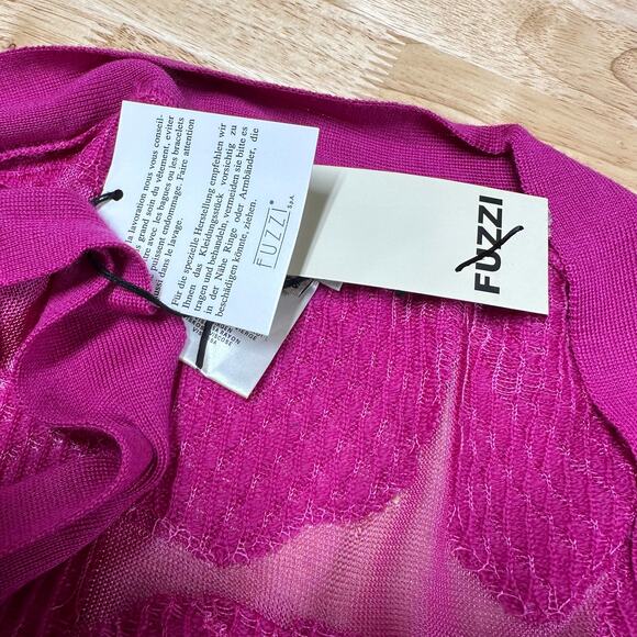 Fuzzi NWT Fuchsia Floral Jacquard Belted Cardigan Size XS Bouganvilla Pink Italy - Picture 6 of 8